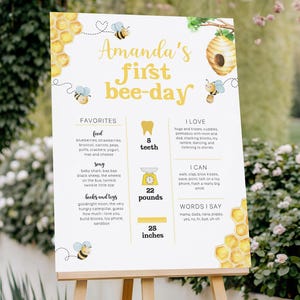 Poster per il primo compleanno di un&#39;ape: decorazione per feste a nido d&#39;ape modificabile (download digitale)