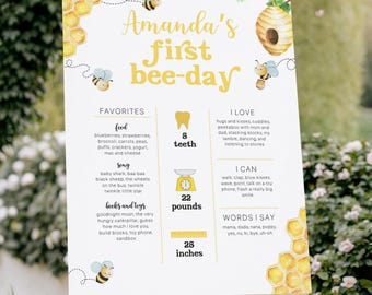 Bee 1st Birthday Milestone Poster: Editable Honeycomb Party Decor (Digital Download)