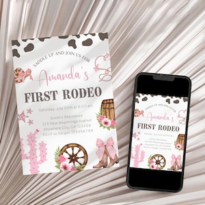 First Rodeo Birthday Invitation Girl, Cowgirl Birthday Invitation Template, Wild West 1st Birthday Invitation, My 1st Rodeo Birthday Invite