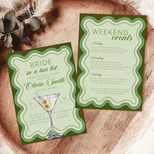 Bride In A Tini Bit Bachelorette Invitation Itinerary, Martini Bachelorette Invitation Template, Cocktail Bachelorette Party Invite Set