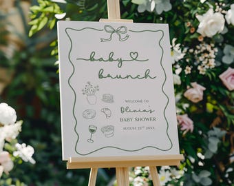 Baby Brunch-Babyparty-Willkommensschild, bearbeitbares Brunch-Thema Baby Shower Party Banner, handgezeichnetes Pfannkuchen-Frühstücksmorgen-Babyparty-Schild
