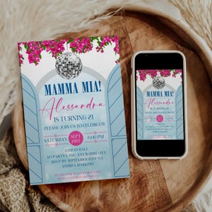 Editable Mamma Mia Birthday Invitation, Dancing Queen Birthday Invite, Greek Party, Mamma Mia Theme, Digital Invitation Template