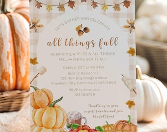 Fall Harvest Party Invitation: Pumpkin Apple Design (Digital Download)