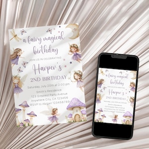 Editable Fairy Birthday Invitation, Purple Fairy Themed Birthday Invitation Any Age, Editable A Fairy Magical Birthday Invitation Template