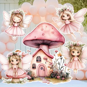 Bundle de découpes grand décor fée, décoration de fête premier anniversaire fée, décoration fée rose, premier accessoire de fête d'anniversaire téléchargement immédiat