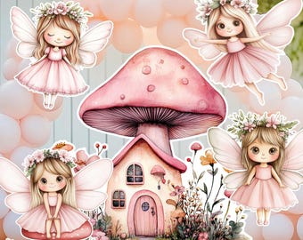 Printable Fairy Big Decor Cutout Bundle, Fairy First Birthday Party Decor, Pink Fairy Decor, First Birthday Party Prop Instant Download