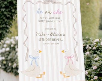 Silly Goose Gender Reveal Welcome Sign - Editable He or She Canva Template (Digital Download)