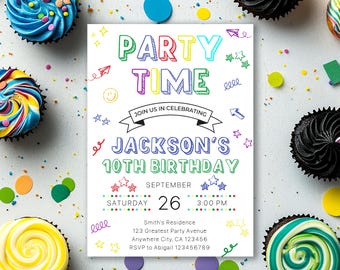 Editable Simple Colorful Birthday Invitation, Bright and Cheerful Birthday Party Invite, Any Age Birthday Invite For Boys, Instant Download