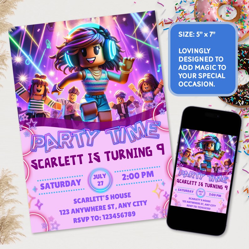 Roblox girl birthday invitation girl roblox bday invitation digital