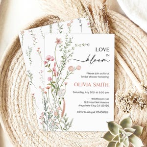 Wildflower Bridal Shower Invitation, Editable Love In Bloom Bridal Shower Invitation Template, Floral Bridal Shower Invite Instant Download