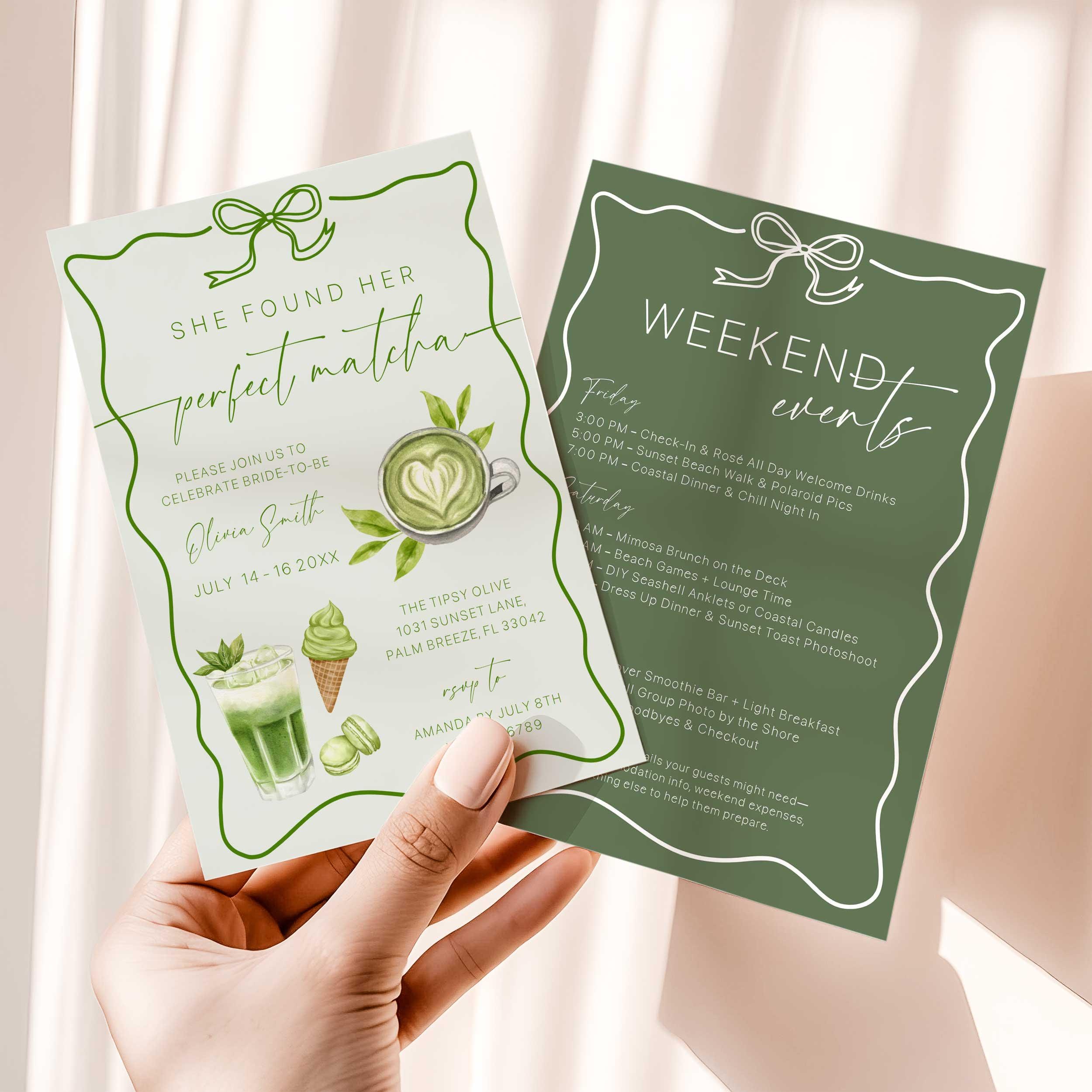 Matcha Bachelorette Invitation and Itinerary Template (digital Download ...
