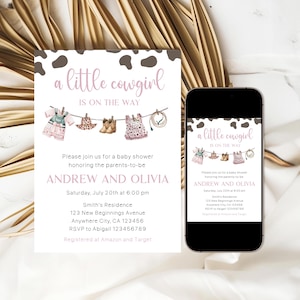 A Little Cowgirl On The Way Baby Shower Invite, Editable Little Cowgirl Baby Shower Invitation Template, Rodeo Wild West Baby Shower Invite