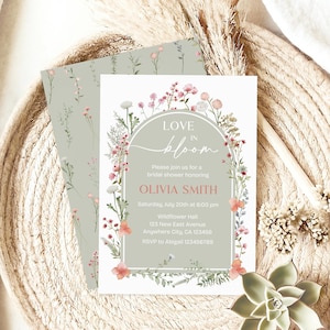 Sage Wildflower Bridal Shower Invitation, Love In Bloom Bridal Shower Invitation Template, Floral Bridal Shower Invitation Instant Download
