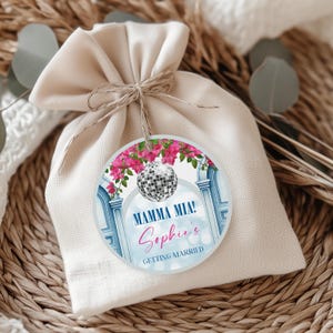 Editable Mamma Mia Thank You Tags, Mamma Mia Round Party Bag Labels, Dancing Queen Greek Mamma Mia Themed Thank You Tags Instant Download