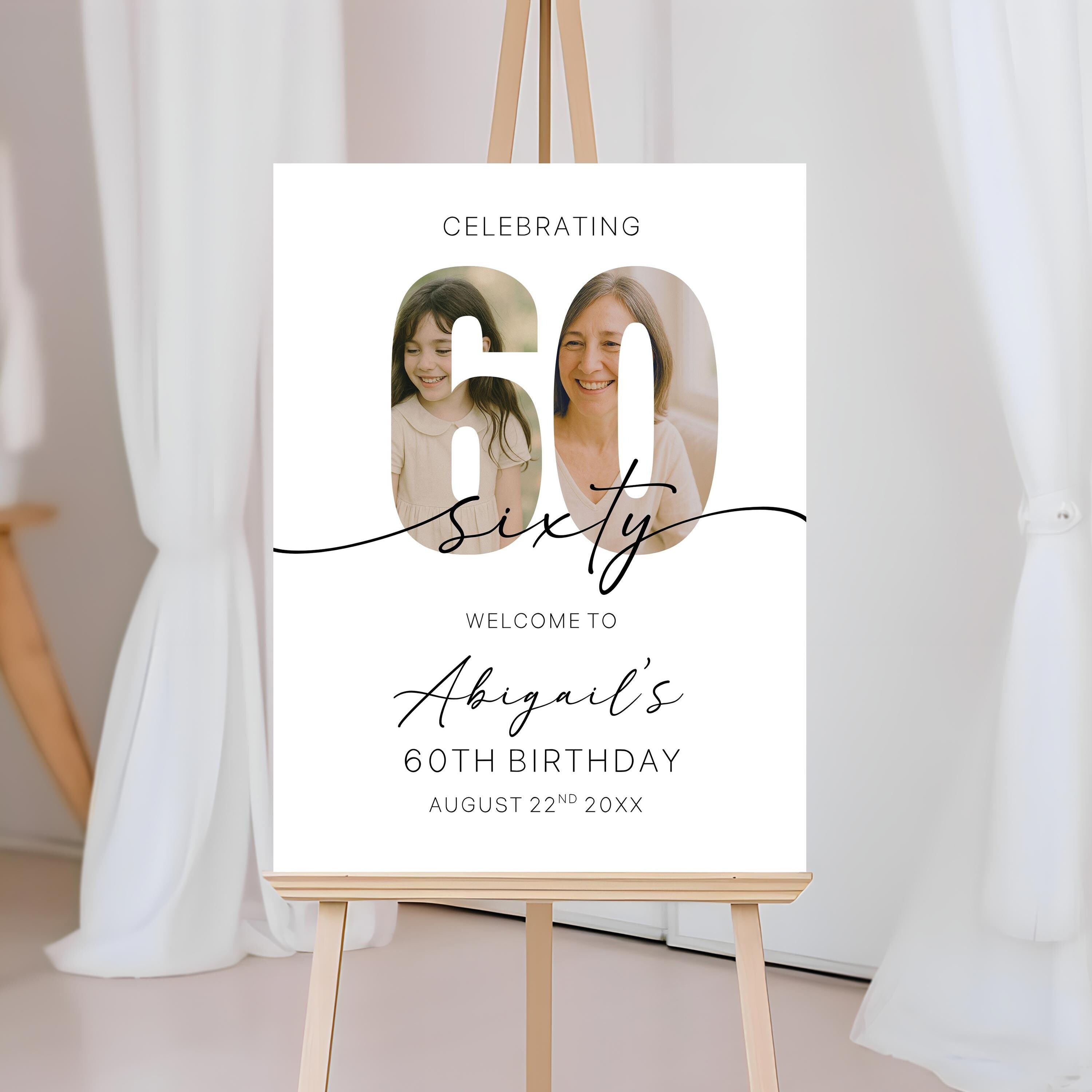 60th Birthday Welcome Sign With Photo, Minimalist 60th Birthday Party ...