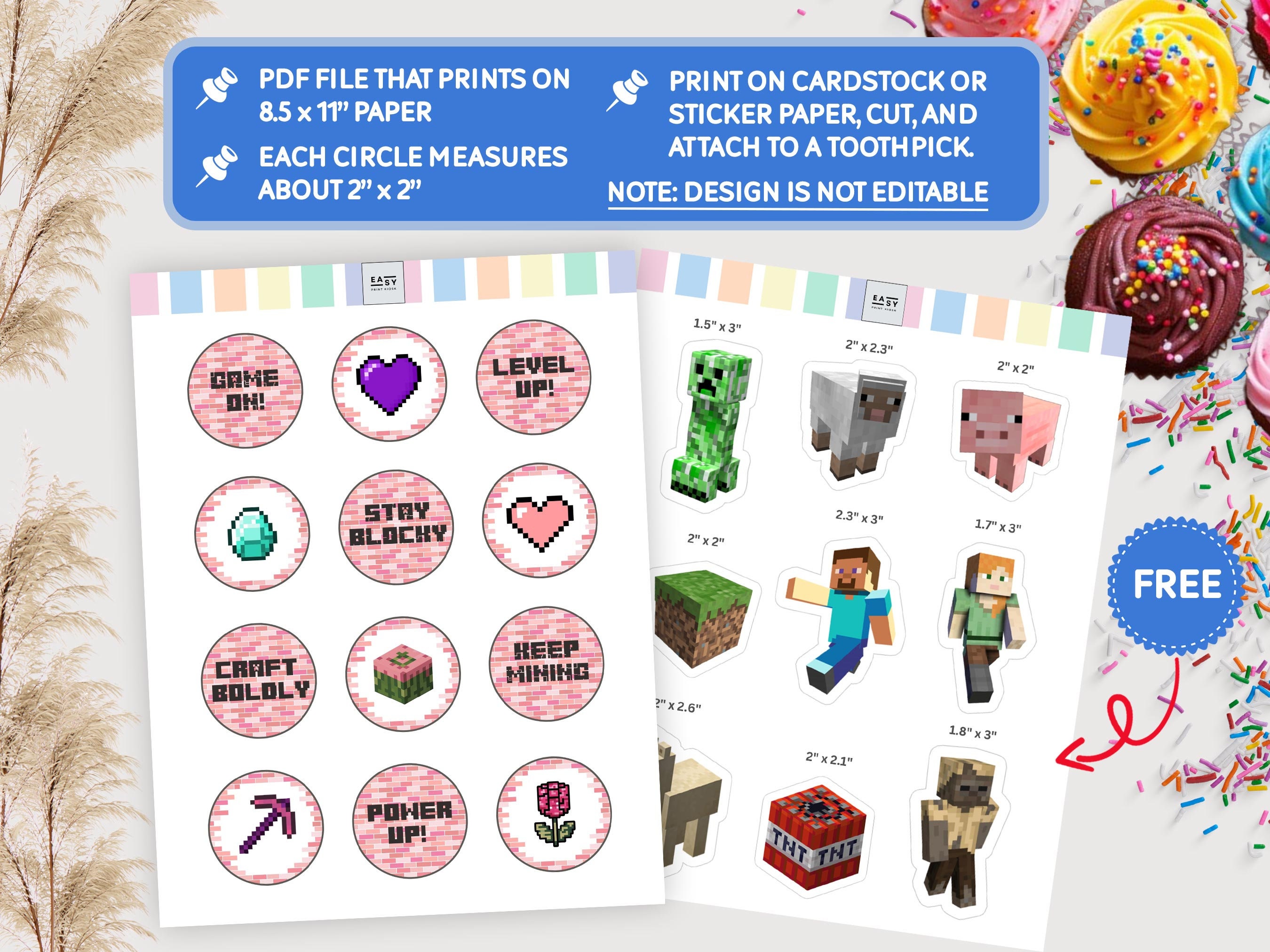 Girl Minecrafter Cupcake Toppers