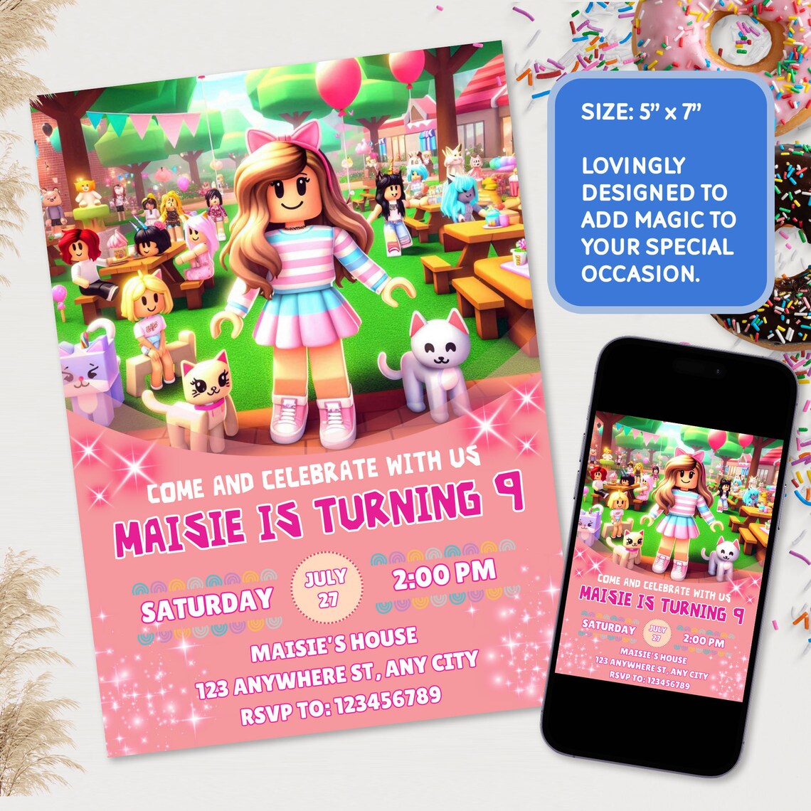 Roblox girl birthday invitation girl roblox bday invitation digital