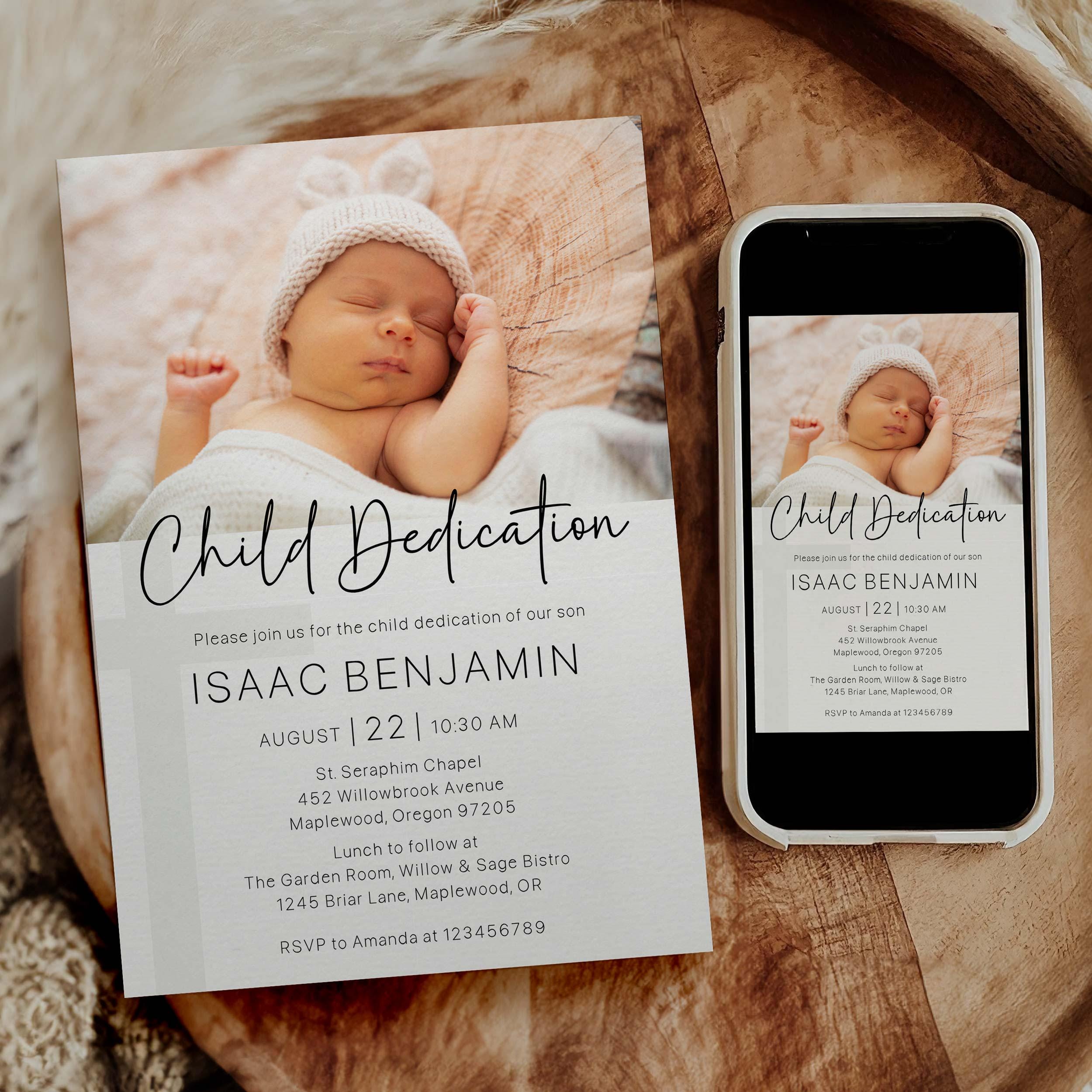 Child Dedication Invitation With Photo Minimalist Child Dedication 