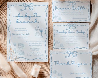 Blue Baby Brunch Baby Shower Invitation Bundle (Digital Download)