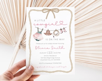 Cowgirl Baby Shower Invitation, A Little Cowgirl Is On The Way Baby Shower Invite, Wild West Baby Shower Invitation, Pink Baby Clothes Theme