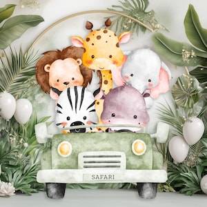Baby Safari Animals Big Decor Cutout, Safari Birthday Party Prop, Safari Jeep Standee, Printable Safari Party Decoration Instant Download