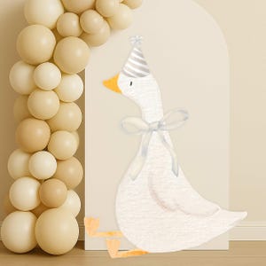 Printable One Silly Goose Big Decor Cutout, One Silly Goose Birthday Party, One Silly Goose Prop, Goose With Beige Neutral Party Hat Ribbon
