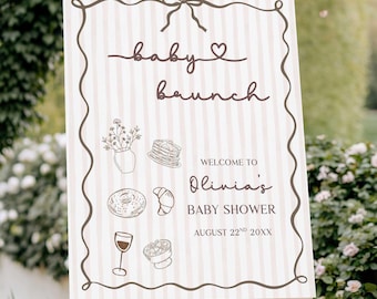 Baby Brunch Baby Shower Willkommensschild, Handgezeichnetes Frühstück Mittagessen Thema Willkommensplakat, Geschlechtsneutrale Vorlage (digitaler Download)