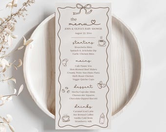 A Baby Is Brewing Baby Shower Menu, Coffee Theme Baby Shower Food List Editable Template