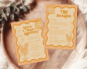 Editable Let's Get Spritzy Bridal Shower Invitation, Bachelorette Weekend Itinerary Template, Aperol Spritz Theme Invite, Sun Spritz Party