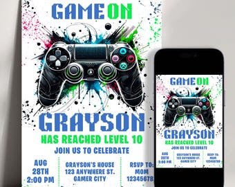 Video Game Birthday Invitation, Gamer Glow Birthday Invitation, Game On Invite, Level Up Birthday Invite, Printable Gamer Birthday Invite
