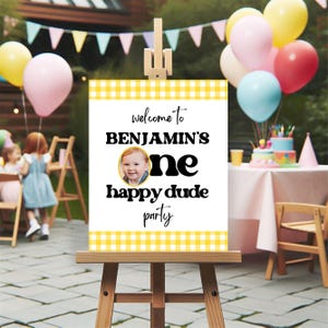 One Happy Dude Birthday Welcome Sign, One Happy Dude Party Decor, First Birthday Welcome Banner, One Happy Dude Welcome Sign Yellow