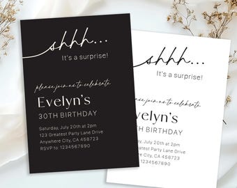 Shhh It's A Surprise Birthday Invitation, Editable Surprise Birthday Party Invite, Any Age Gender Neutral Surprise Birthday Invitation