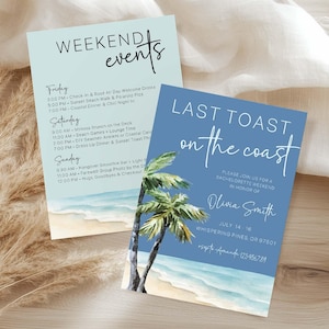Last Toast on the Coast Bachelorette Invitation Itinerary, Editable Beach Weekend Bach Party Template, Coastal Bachelorette Weekend Invite