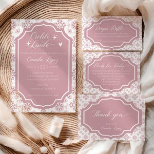 Pink Cielito Lindo Baby Shower Invitation Bundle, Editable Mexican Baby Shower Template Set, Papel Picado Talavera Theme Baby Shower Invite
