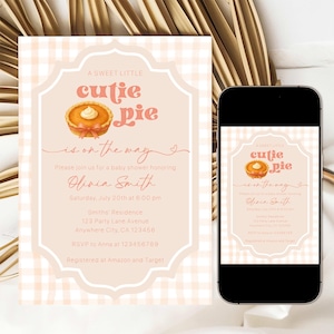 Editable Little Cutie Pie Baby Shower Invitation, A Little Cutie Pie is On The Way Baby Shower, Pumpkin Pie Fall Autumn Baby Shower Girl