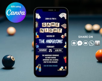 Game Night Digital Invitation, Game Night Video Invitation, Animated Game Night Text iMessage Digital Invitation, Instant Download Invite