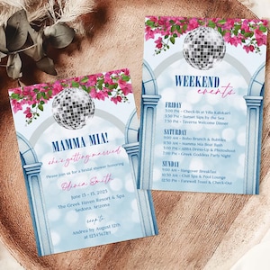 Mamma Mia Bachelorette Weekend Invitation Itinerary, Dancing Queen Bachelorette Weekend Template, Greek Bachelorette Party, Mamma Mia Theme
