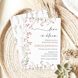 Editable Wildflower Bridal Shower Invite, Love In Bloom Bridal Shower Invitation Template, Floral Bridal Shower Invitation Instant Download