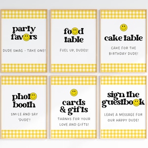 Editable One Happy Dude Party Signs Bundle, One Happy Dude Party Decor, First Birthday Party Decor Yellow
