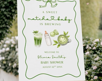 Matcha Baby Shower Welcome Sign, A Baby Is Brewing (Digital Download)