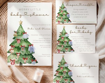 Christmas Baby Shower Invitation Bundle, Boy, Winter Theme (Digital Download)