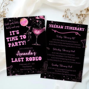Last Rodeo Bachelorette Invitation and Itinerary Disco Cowgirl Nashville Western Bachelorette Invitation and Itinerary Editable Template