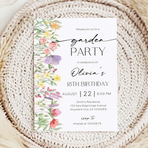 Editable Garden Party 18th Birthday Invitation, 18th Birthday Invitation Girl, Garden Party Invitation 18th Birthday, Wildflower Birthday