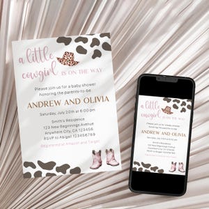 Little Cowgirl Baby Shower Invitation, Editable A Little Cowgirl Is On The Way Baby Shower Invite, Rodeo Wild West Baby Shower Invitation