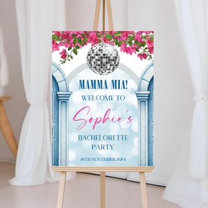 Cartello di benvenuto modificabile "Mamma Mia", cartello per addio al nubilato, festa a tema greco "Mamma Mia", modello per cartello di benvenuto per feste