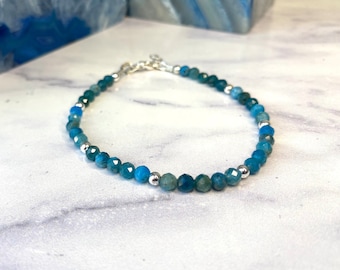 Apatite and Sterling Silver Beaded Bracelet