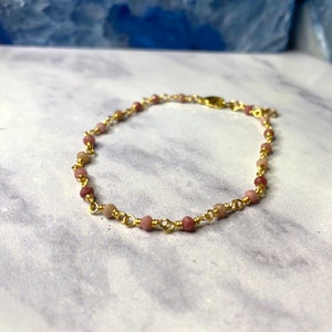 Rhodonite and Gold Wire Wrapped Bracelet