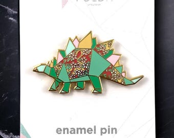 Épingle en émail stégosaure – cadeau pour amateur de dinosaures, insigne d'épingle de dinosaure, épingle d'animal préhistorique, épingle de dinosaure en origami, cadeau de fan du Jurassique