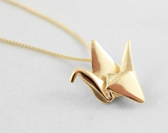 10k gold Paper Crane Necklace,Origami Crane Necklace,Paper Crane Jewellery,Paper Crane Pendant,First Anniversary Gift,3D Printed Jewelry