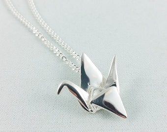 3D Printed Silver Origami Crane Necklace,Origami Crane Pendant,First Anniversary Gift,Paper Anniversary,3D Printed Jewelry, Sterling Silver